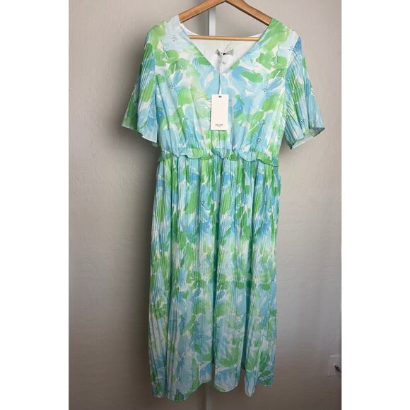 Grace Karin Dresses & Skirts - Grace Karin Floral Pleated Midi Dress Blue Green L NWT